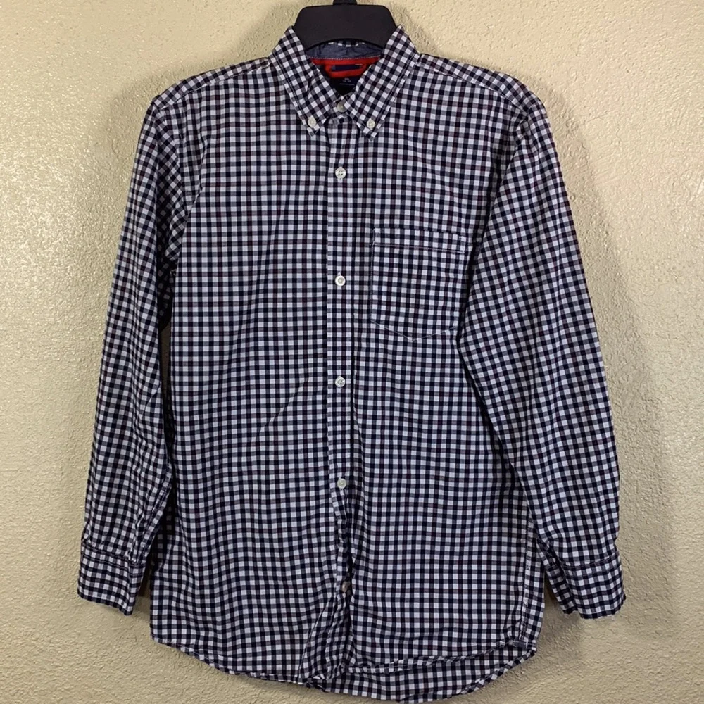 GAP Boys Shirt Plaid White black Red XXL 14-16 Long Sleeve Cotton